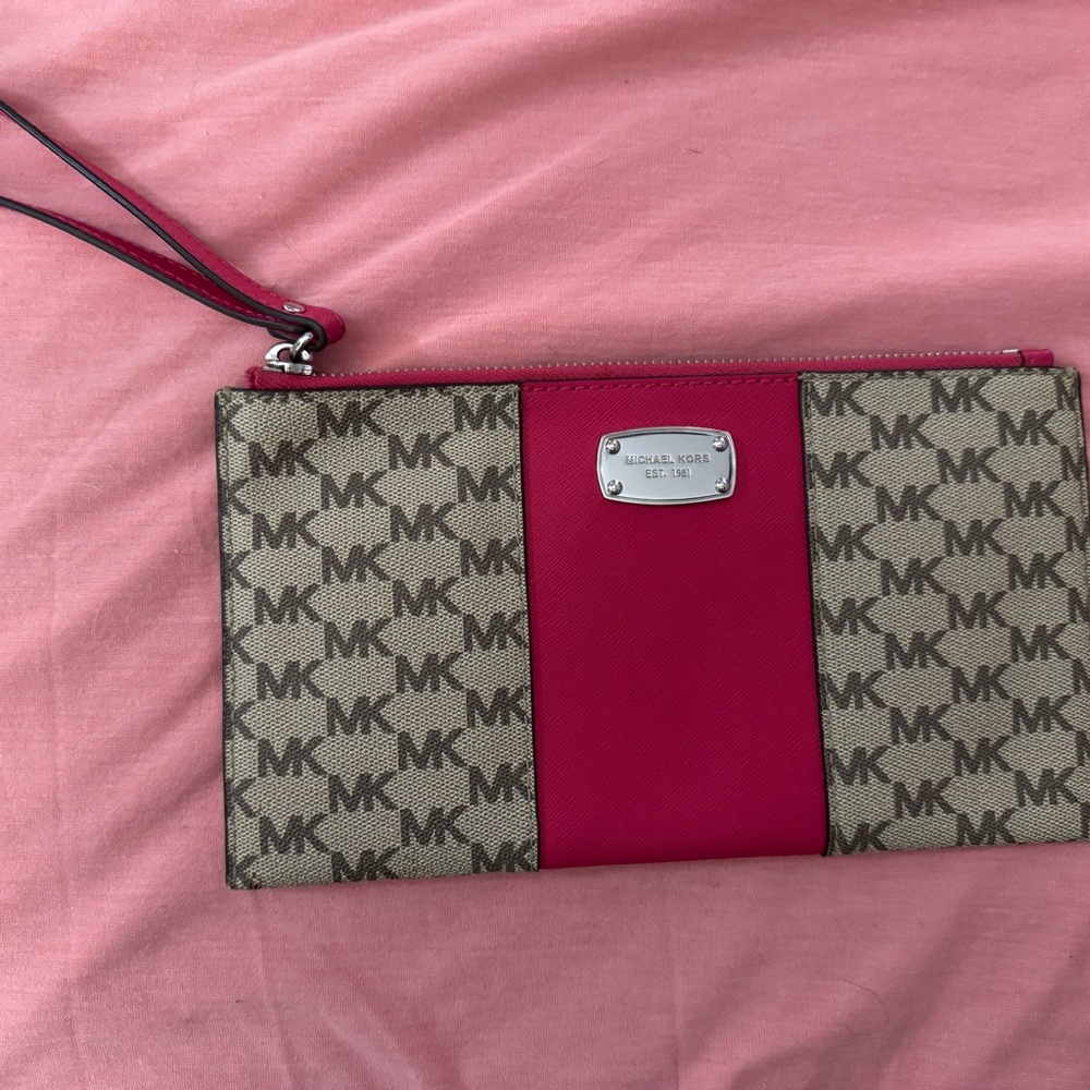 Michael Kors Pink and Tan Clutch